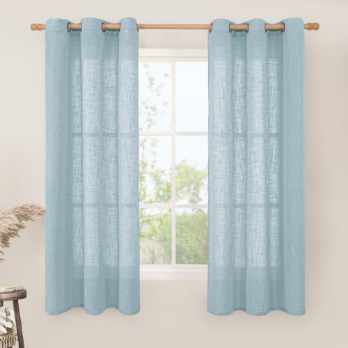 63 Inch Long Linen Sheer Curtains for Bedroom 2 Panels (34"W x 63"L (Pack of 2) / Stone Blue)