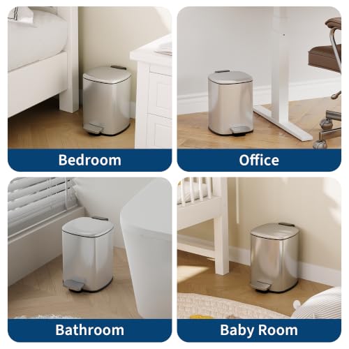 Bathroom Trash Can with Lid (Silver / 1.6 gallons)