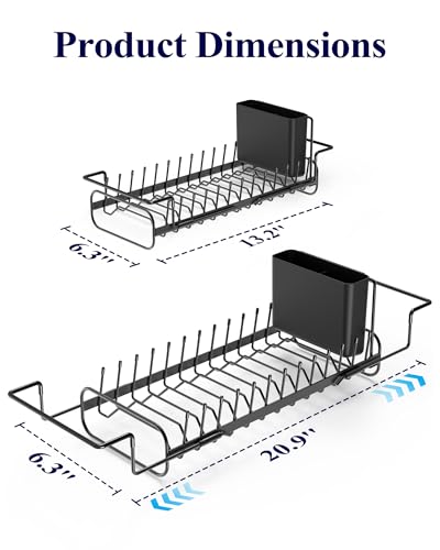 Expandable Dish Rack for Kitchen Counter (Black / 14.0"-20.9" x 6.3" x 8.0")