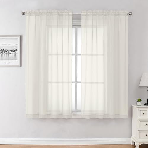 Ivory Sheer Curtains 54 Inch Long 2 Panels (Ivory / 59"W x 54"L (Pack of 2))