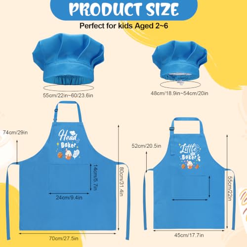 4Pcs Parent Child Apron and Chef Hat Set for Adult Kid Baking Gift Blue (Blue)