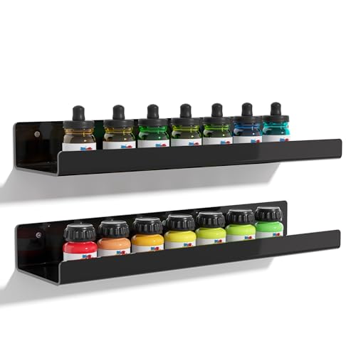 2 Pcs 15" Acrylic Shelves for Wall Organize and Display (Black)