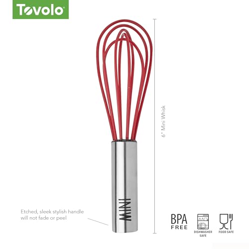 Mini Whisk Stainless Steel 6 Inch Tiny Whipper Silicone Whisker for Cooking Blending Mixing Stirring Whisking Egg Beating (6" Mini / Cayenne)