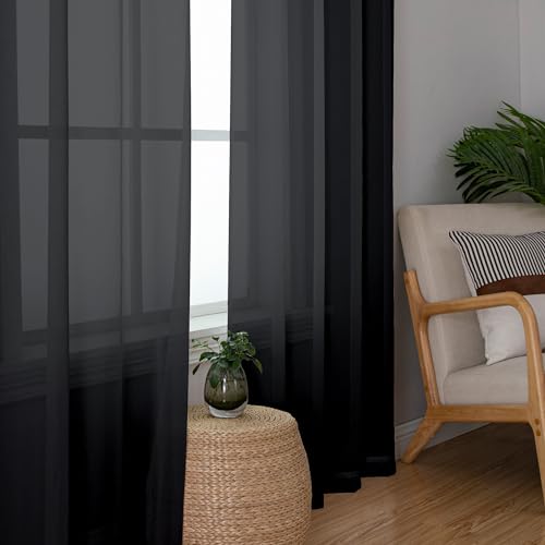2 Panels Extra Long Sheer Window Curtains 120 Inches Length (Black / 42"W x 120"L (Pack of 2))