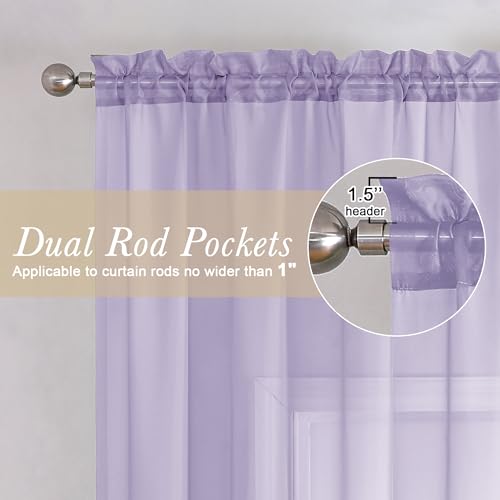 Light Filtering Lavender Sheer Curtains 63 Inch Length 2 Panels (Lavender / 40"W x 63"L (Pack of 2))