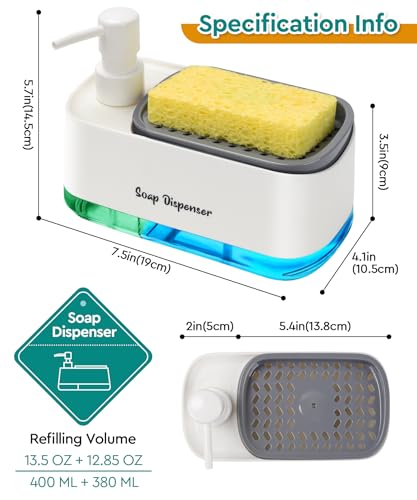 Kitchen Dish Soap Dispenser Set (White)