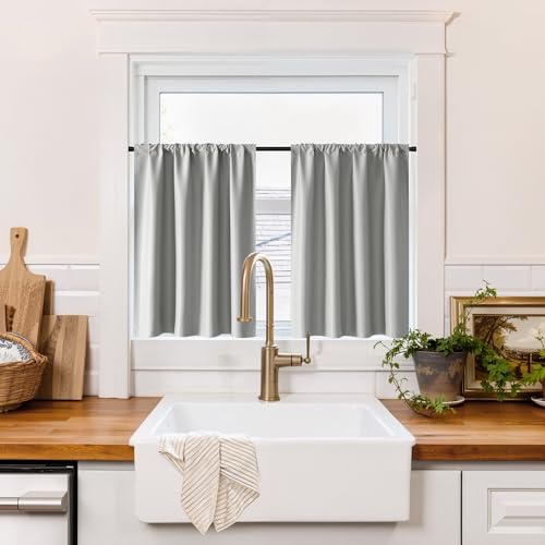 100% Blackout Short Curtains for Small Window (100% Blackout - Sliver Grey / 29"W x 24"L (Pack of 2))