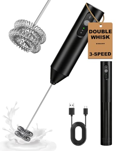 3 Speed Rechargeable Milk Frother Handheld Foam Maker (True Black)