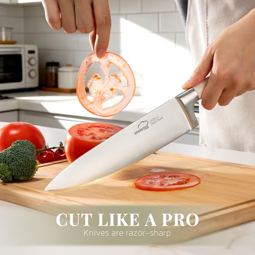 Knife Set Kitchen Knives Set with Block and Sharpener 14 Pcs Full Tang Knives German Stainless Steel Dishwasher Safe Kitchen Utensils Set with Ergonomic Handle Gifts for Women