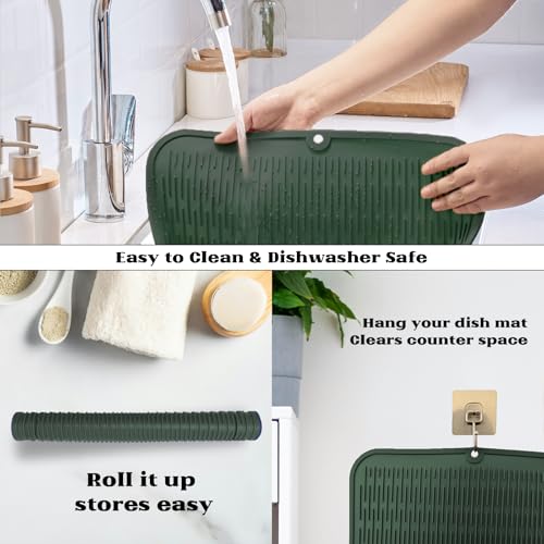 Oversized Silicone Dish Drying Mat for Kitchen (Dark Green / 18" x 16")
