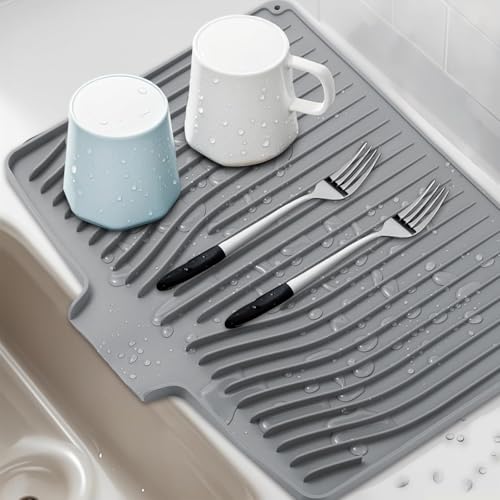 Silicone Dish Drying Mat for Kitchen Counter (Gray)