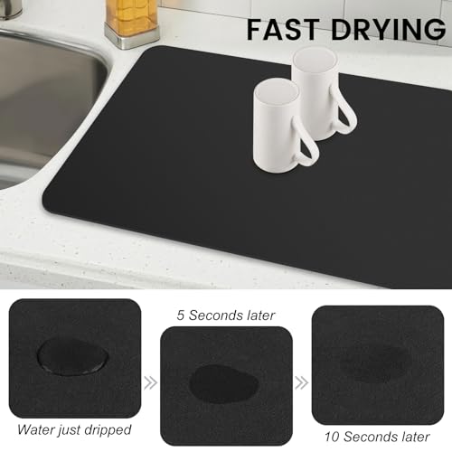 Dish Drying Mat Absorbent Dish Drying Mats for Kitchen Counter 16"x 24" (Classic Black / 24" x 16")