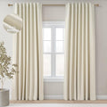 90 Inches Long Full Blackout Cream Linen Curtains for Bedroom (Cream / 52"W x 90"L (Pack of 2))