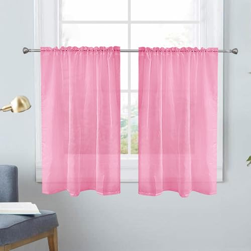 Basic Rod Pocket Sheer Voile Window Curtain Panels Pink 1 Pair 2 Panels 26 Width 30 Inch Long for Kitchen Bedroom Children Living Room Yard（Pink (Pink / 26"W x 30"L (Pack of 2))