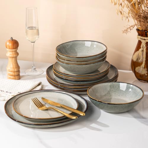 Ceramic Dinnerware Sets for 4 (Green Wheat / Service for 4(12Pcs))