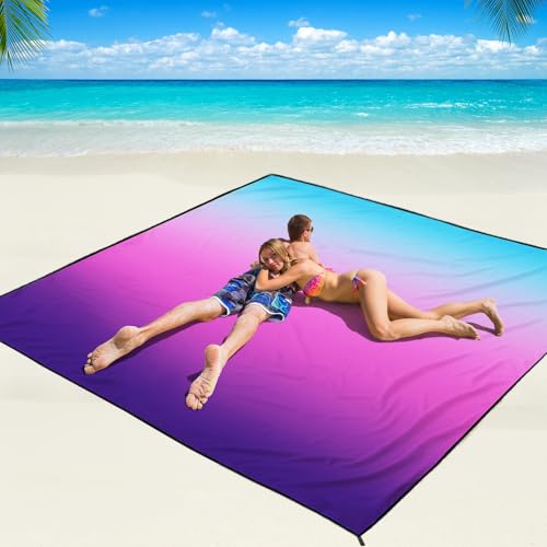 Beach Blanket Mat Waterproof Sandproof for 2 (Gradient-bluepurple / 79" X 108"（1-6person）)