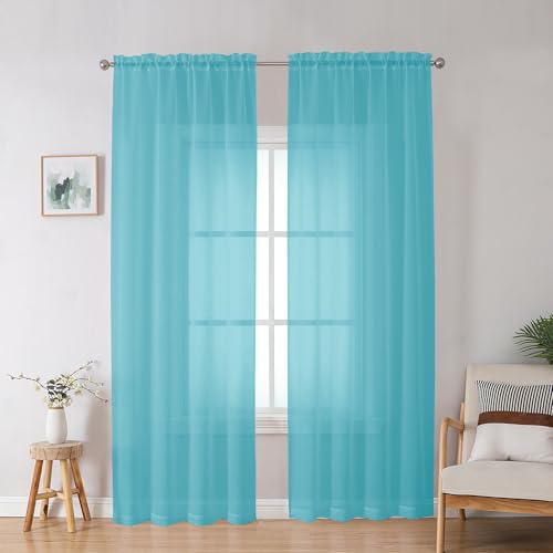 Aqua Sheer Curtains for Bedroom Living Room 90 Inches Long (Aqua / 42"W x 90"L (Pack of 2))