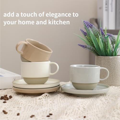 Little minimalist ceramic pottery tea cup with saucer (Matte White)