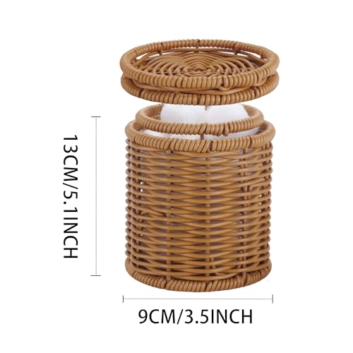 Rattan Q tip Holder with Lid (3.94" x 3.94" x 4.73")