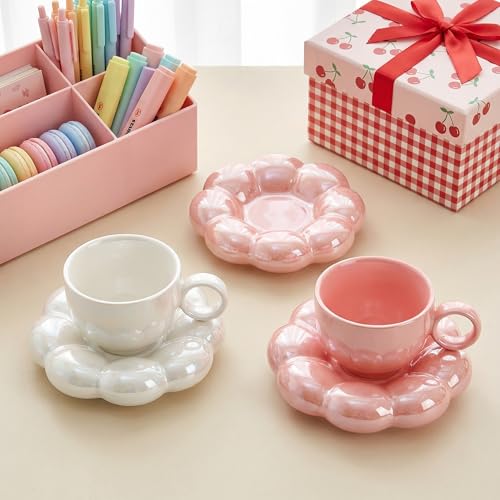 2 Pack Ceramic Coffee Mug with Saucer Set