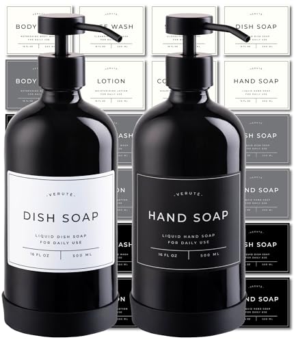 Hand and Dish Soap Dispenser for Kitchen and Bathroom (Gloss Black Bottle / Black Pump)