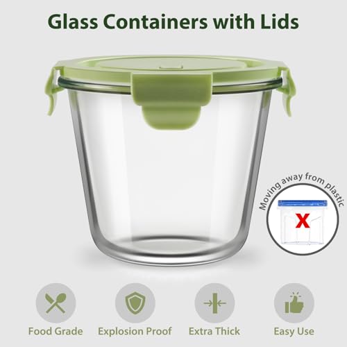 3Cup 23oz Glass Meal Prep Containers with Vented Lids Food Storage (Multicolor+Dark Green / 23oz)