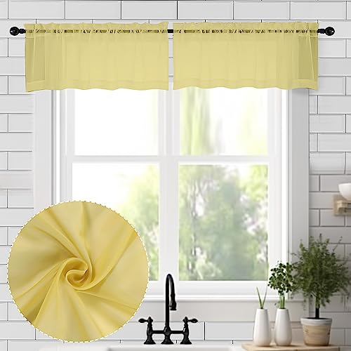 Mustard Yellow Sheer Valances for Windows (Yellow / 42"W x 14"L (Pack of 2))