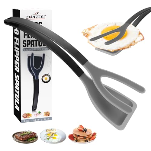 Silicone Egg Flipper Spatula Tongs (Black)