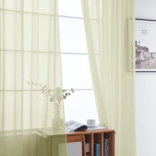 Basic Rod Pocket Sheer Voile Window Curtain Panels Sage Green 1 Pair 2 Panels 52 Width 54 Inch Long for Kitchen Bedroom Children Living Room Yard（Sage Green (Sage Green / 52"W x 54"L (Pack of 2))