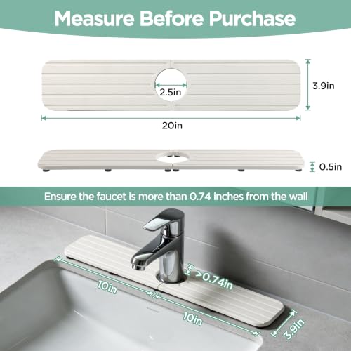 Faucet Mat for Kitchen Sink (White / 20" x 3.9" x 0.5")