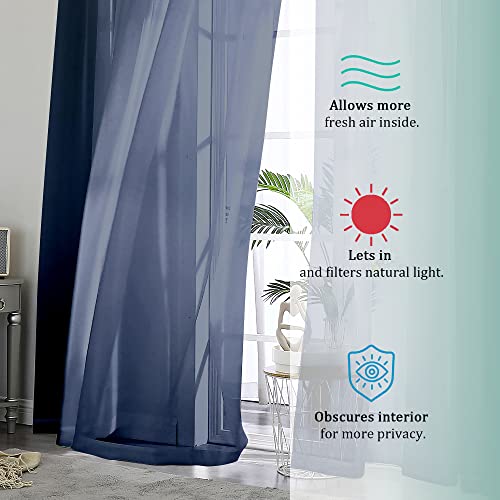 2 Panels Sheer Window Curtain Panels 96" Length for Bedroom (Navy Blue / 42"W x 96"L (Pack of 2))