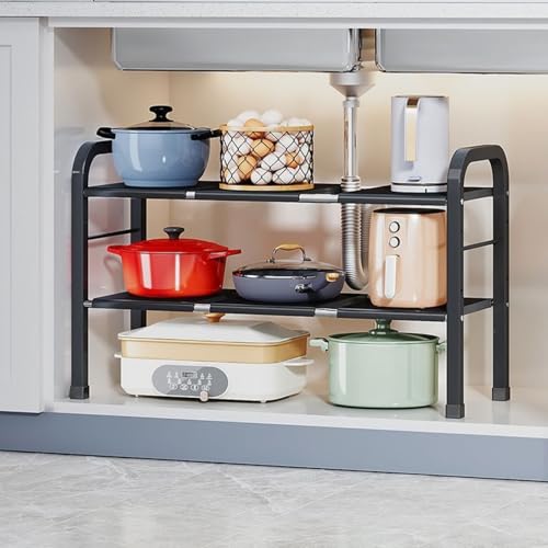 Expandable Under Sink Organizer with 10 Removable Panels (Brown / Large)