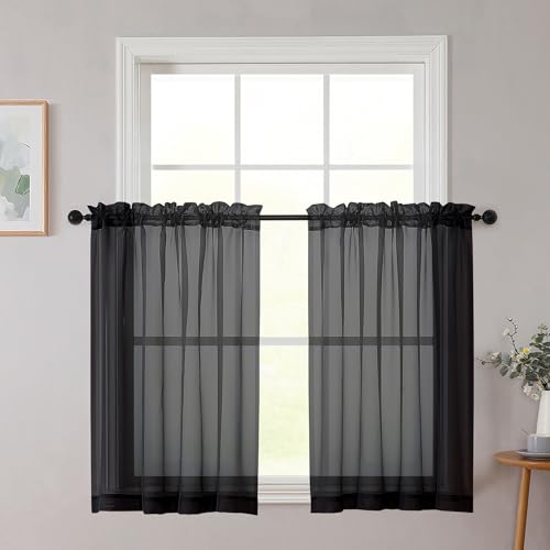 Cafe Curtains 36 Inch Length Tier 2 Pieces (Black / 42"W x 36"L (Pack of 2))