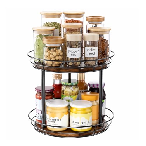 2 Tier Lazy Susan Turntable Rotating Spice Rack Organizer for Cabinet (12in - 2Tier)