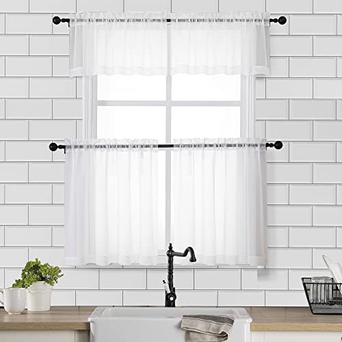 Sheer White Valances for Windows 2 Pack (White / 42"W x 14"L (Pack of 2))