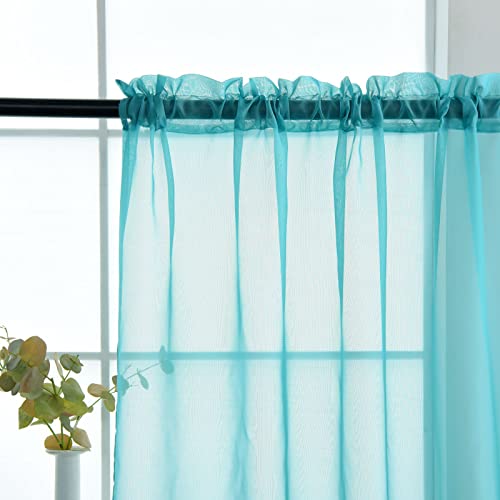 Sheer Voile Window Treatment Rod Pocket Curtain Panels for Kitchen Bedroom Living Room Drapes Sunlight Filtering Privacy Semi Home Decor Assorted Colors Sizes (Turquoise / 52"W x 54"L (Pack of 2))