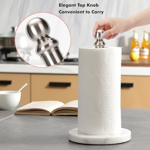 Paper Towel Holder Countertop with Heavy Marble Base (Brushed Nickel)