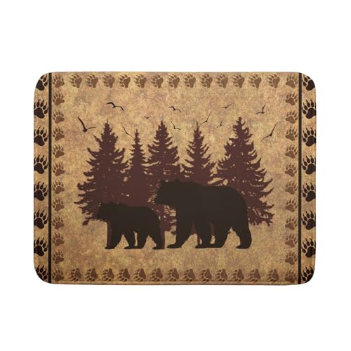 18"x24" Brown Bear Dish Drying Mat Rustic Forest Wildlife Woodland Dish Drainer Mats for Kitchen Countertop Farmhouse Animal Paw Print Fast Dry Microfiber Dish Drying Pad Decoration (24" x 18")