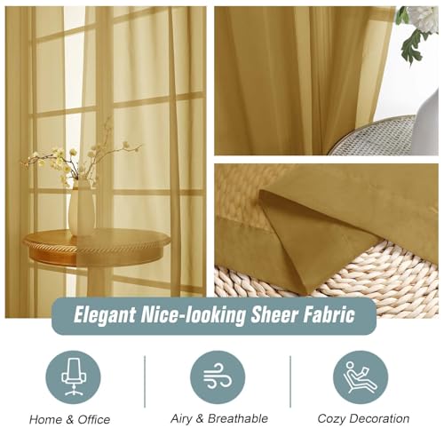 Gold Sheer Curtains 63 Inch Length 2 Panels (42"W x 63"L (Pack of 2) / Gold)