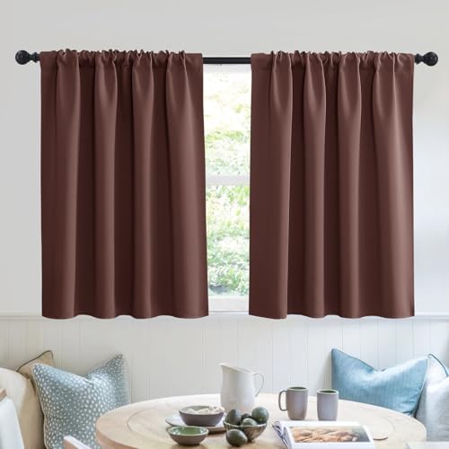 Short Blackout Curtains for Small Window Kitchen Bathroom Cafe RV (Chocolate Brown / 52"W x 36"L (Pack of 2))