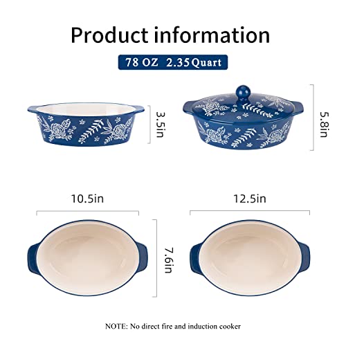 Casserole Dish With Lid Casserole Dishes For Oven Baking Dishes For Oven Ceramic Baking Dish (Dark Blue)