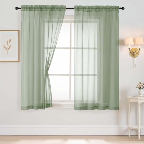 Sage Green Sheer Curtains 63 Inch Length 2 Panels (42"W x 63"L (Pack of 2) / Sage Green)