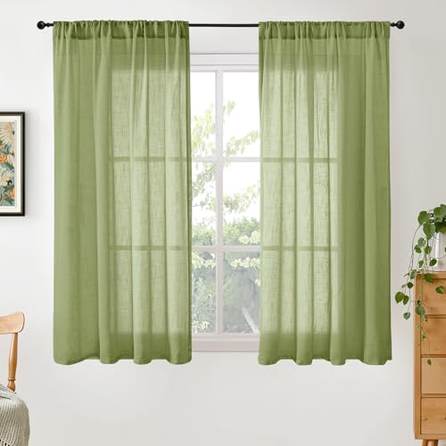 Green Linen Curtains 45 Inch Length (Green / 42"W x 45"L (Pack of 2))