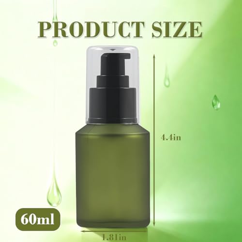 1PCS 60ML 2OZ Empty Refillable Green Frosted Glass Bottles with Pump Vial Cosmetic Dispenser Jars Storage Container Portable Travel Bottle Sample Trial Packing