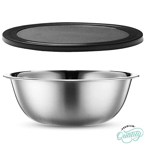 10 Piece Stainless Steel Mixing Bowl Set with Lids for Food Prep & Storage (Silver Bowls - With Black Lids)