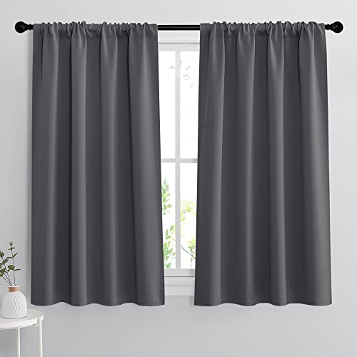 Grey Blackout Curtains for Kitchen Bedroom Bathroom Window (Grey / 42"W x 45"L (Pack of 2))