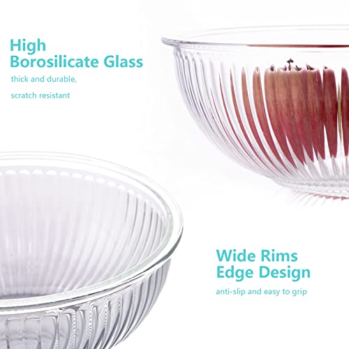 Glass Mixing Bowls with Lids Set of 3 (3 Mixing Bowls with Lids (1.1-3.7QT) - Vertical Stripe)