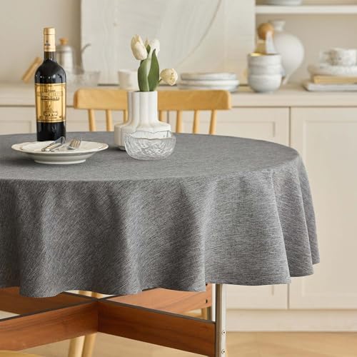 Waterproof Faux Linen Tablecloth 60 Inch (Dark Grey / 60" (Round))