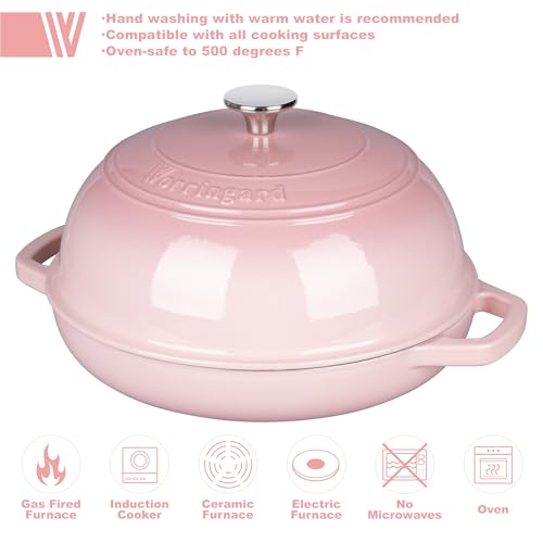 Enameled Cast Iron Dutch Oven Pot with Lid (Pink)