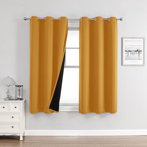 100% Blackout Curtains for Bedroom 63 Inches Long 2 Panels Set (42"W x 63"L (Pack of 2) / Mustard Yellow)